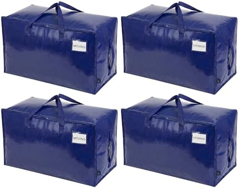 VENO 4 Pack Extra Large Heavy Duty Moving Bags with Wide Opening & Reinforced Handles, Reusable Storage Tote Bags with Strong Zippers for Clothes, College Dorm Essentials & Moving Supplies by Veno