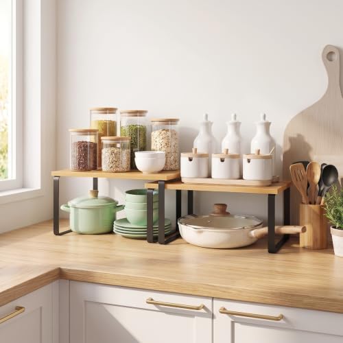 Cabinet Organizer Shelf, Spice Rack, Set of 2 Kitchen Counter Shelves - Image 2
