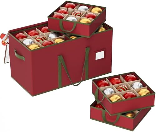 Large Christmas Ornament Storage Box, Dual Zippers, Stackable Christmas Storage Container with Clear Top Lid, 6 Trays, 600D Oxford, Fits 54-4”, Red by Unknown
