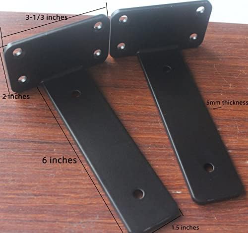 12 Pack - 6 inch Black Hidden L Shelf Bracket (1/5 Inch Thicked) Iron Floating Shelf Brackets Rustic Industrial Metal Brackets for Shelf Support - Image 2