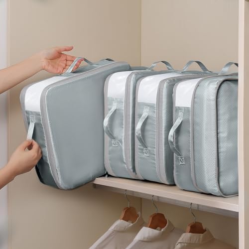 DIMJ Space Saver Compression Storage Bags - 6 Pack Large Expandable Travel Packing Cubes Foldable Compression Organisers with Clear Window for Moving, Dorm, Down Jackets, Summer Duvet, Bedding (Grey) - Image 4