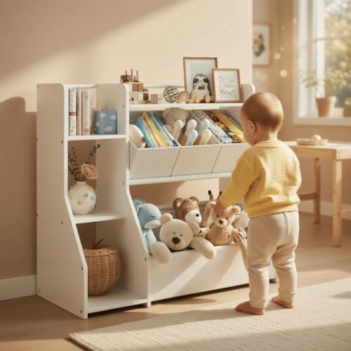 FOUCSSOMEI Kids Toy Storage Organizer with Bookshelf for Playroom & Nursery - Image 6