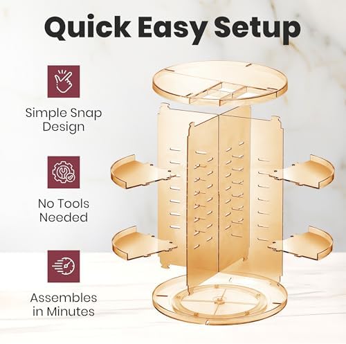 Masirs 360 Rotating Makeup Organizer Countertop, Adjustable Shelf, Brown - Image 3