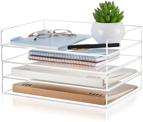 Harloon 4 Tier Paper Organizer Letter Tray Acrylic Desk File Organizer by Muasung