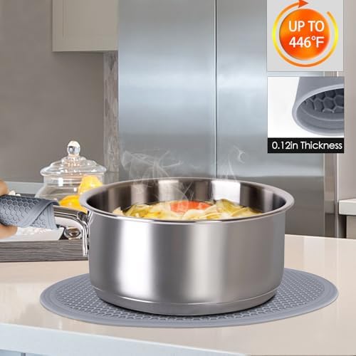 4 Pack 12 Inch Multi-Purpose Silicone Mat, As Drying Mat, Microwave Mat, Trivet, Pot Holder, Placemat, Utensils Rest, Pad for Hot Pans Plates Dishes Kitchen Countertop, Heat Resistant Mat, Light Gray - Image 4