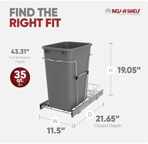 Rev-A-Shelf Pullout Trash Can for Kitchen Cabinets, Silver Waste Bin, 35 Qt - Image 3
