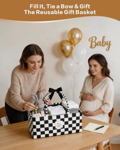 Diaper Caddy Organizer – Nursery Storage Basket (Checkerboard) - Image 6