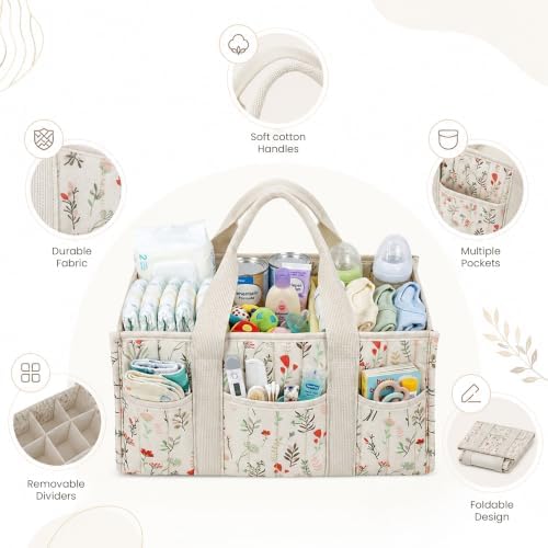 Diaper Caddy Organizer with Removable Dividers | Portable Storage Basket - Image 2
