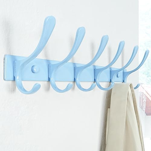 SKOLOO Wall Mounted Coat Rack - 6 Hooks, Heavy Duty, Stainless Steel, Metal Wall Hangers, Sturdy Coat Hooks for Hanging Coats, Jacket, Clothes, Hat, Blue - Image 4