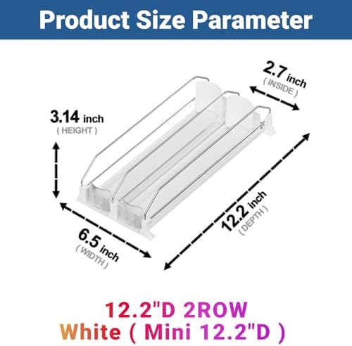 Can Dispenser for Mini Fridge (Depth ≥12.2" Required), Fits 12oz Soda, Width Adjustable Automatic Pusher, 2-Row Holds 8 Cans, White - Image 2