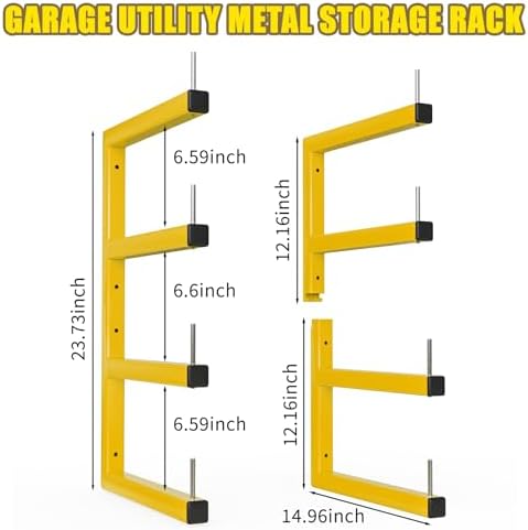 2-Pack Lumber Storage Rack, Wood Storage Racks Wall Mount, Heavy Duty Garage Wood Organizer with 4-Level System, Yellow Utility Rack Organization Up 800 Lbs, Metal Lumber Shelf for Indoor and Outdoor - Image 3