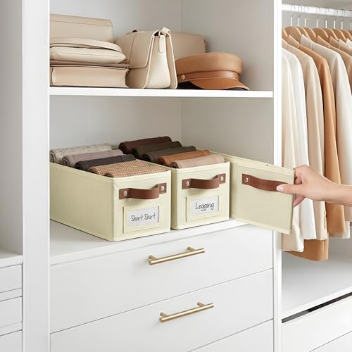 DECOMOMO Narrow Storage Bins, Small Basket with Handles (Beige, 4 Pack) - Image 7