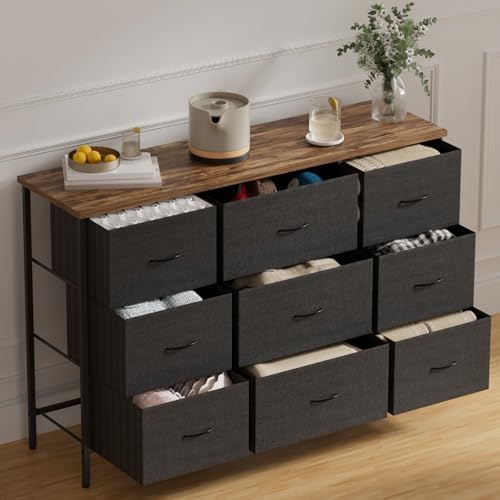 VASICAR Wide TV Stand for Bedroom, Black Dresser with 9 Deep Drawers by VASICAR