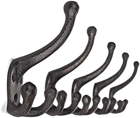 Ambipolar 5-Pack TriLeg Coat Hooks. Wall Mounted, Heavy Duty Decorative Black Wall Hooks for Mudroom, Hat Rack, Purse Hooks. Cast Iron Decorative ‎Antique Black Hooks by Ambipolar