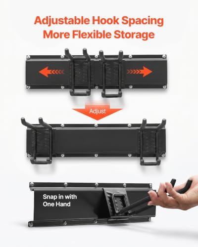 VEVOR Garage Tool Organizer 33 Inch 400 lbs Wall Mount Garden Tool Rack, Heavy Duty Garage Hanging Storage Rack Organization with 2 Rails and 5 Adjustable Hooks, for Yard Tools, Shovel, Rake, Shed - Image 5