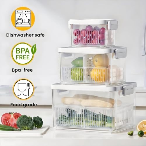 vacane Produce Saver, Fruit Storage Containers Produce Containers Berry Containers with Colanders, 3.8 Cup - Image 2