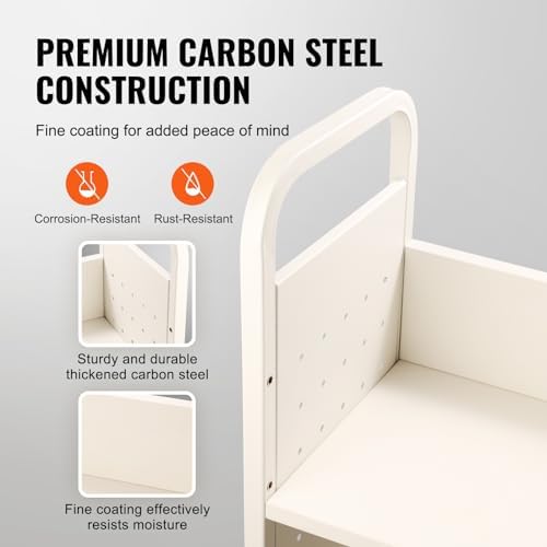 VEVOR Book Cart, 330 lbs Library Cart, 31.1" x 15.2" x 49.2" Rolling Book Cart, Single Sided L-Shaped Flat Shelves with 4-Inch Lockable Wheels for Home Shelves Office and School, Book Truck in Cream - Image 5