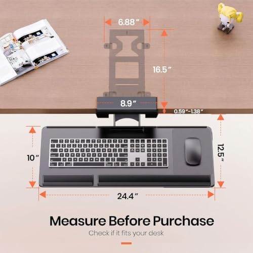 Klearlook Upgraded Ergonomic Keyboard Tray Under Desk, Adjustable Sliding Keyboard Platform Holder, Keyboard Stand with Wrist Rest & Storage Drawer for Home, Office and Gaming, 24.4"x10" - Image 2