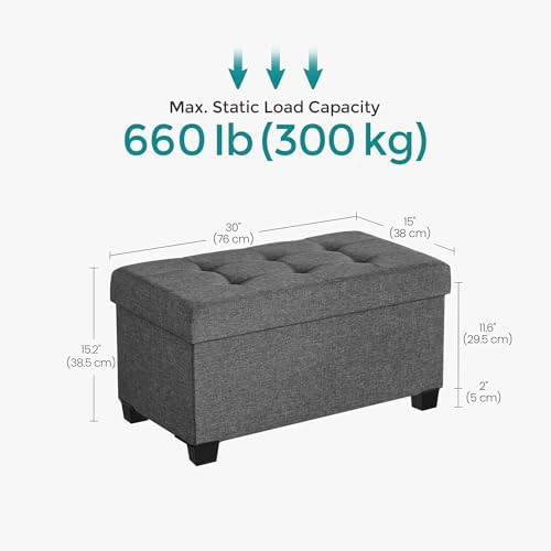 SONGMICS Storage Ottoman Bench, Foldable Foot Rest with Legs, 15 x 30 x 15.2 Inches, End of Bed Bench, Storage Chest, Load up to 660 lb, for Living Room, Bedroom, Entryway, Slate Gray ULSF16GYZ - Image 3