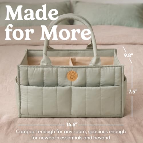 Baby Diaper Caddy Organizer - Portable Diaper Caddy with Handles & Removable Dividers - Large & Quilted Nursery Storage Basket - Changing Table Bag for Car - Baby Shower & Registry Gift - Sage Green - Image 5