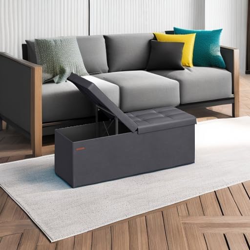 SONGMICS 43.3 Inches Folding Storage Ottoman Bench with Flipping Lid - Image 6