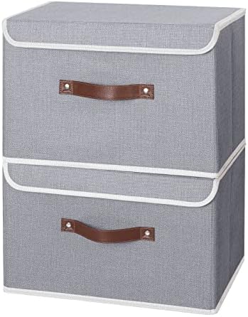 ANMINY Fabric Storage Box Bins with Lids, Gray, 15"x10"x10", 2 Pack - Image 2
