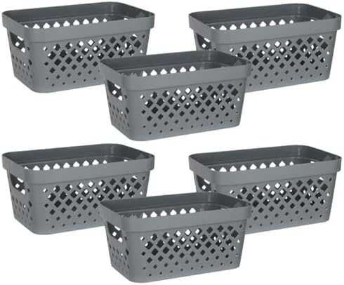 Glad Plastic Baskets for Organizing, Set of 6 | Pantry Storage for Under Counter, Linen Closet, and Bathroom | Nesting Shelf Bins with Handles, 1 Gallon, Grey by Glad