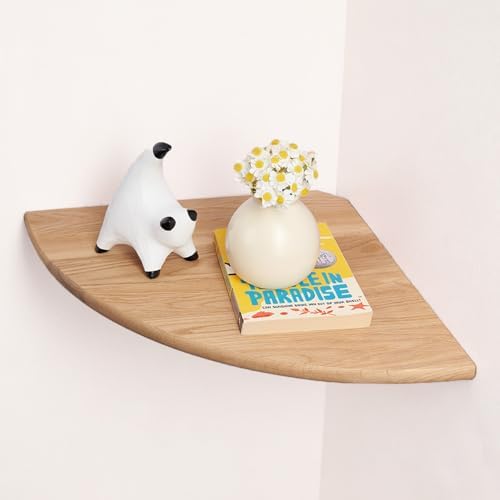 Gieanoo Corner Floating Shelf 16inch Solid Oak Wood Floating Corner Shelf with Wire Hole Corner Wall Mount Storage Display Shelves for Living Room Bedroom Bathroom Kitchen by GIEANOO