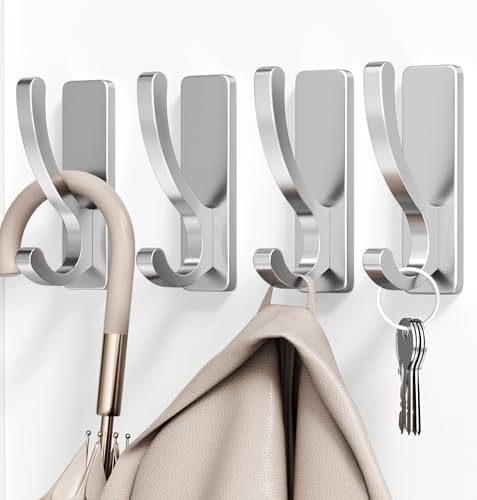 pickpiff Adhesive Wall Hooks for Coat/Towel, Hold 13LB, Silver 4 Pack by pickpiff