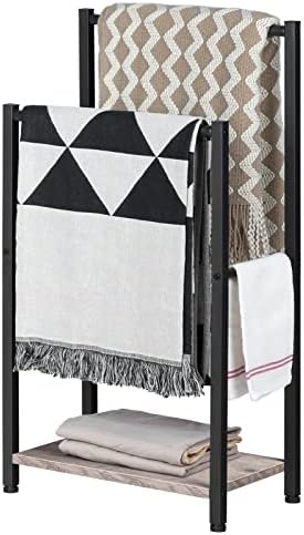 HOOBRO Freestanding Towel Rack, 2 Tier Blanket Ladder Holder for Bathroom, 16.5" L x 9.4" W x 31.5" H, Blanket Rack, Industrial Drying and Display Rack with Shelf, Metal, Greige and Black BG02LB01 - Image 6