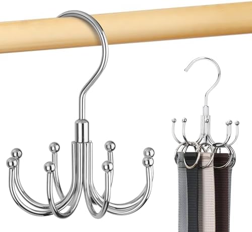 Belt Hanger for Closet, Rotating Belt Organizer, Holds 24 Belts, Silver by OMHOMETY