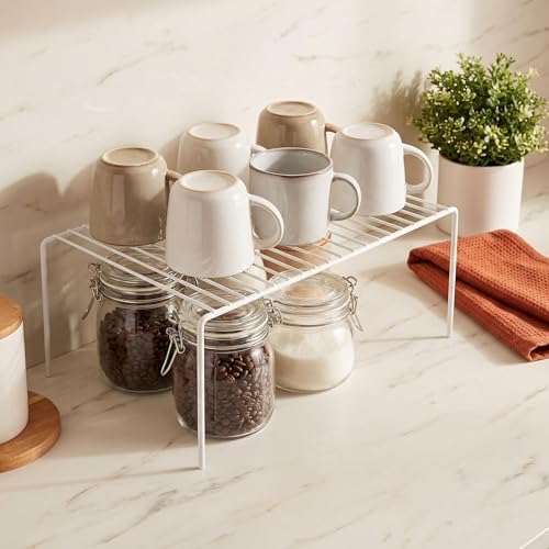 iPEGTOP Set of 6 Large (15.7 x 9.4 Inch) Kitchen Cabinet Organizer Shelf, Wire Freezer Storage Shelves Rack, Rustproof Steel Metal Shelf Riser for Dish Plates Pantry Cupboard Organization, White - Image 2