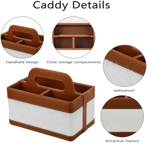 Desk Organizer Caddy with Handle-Portable PU Leather Remote Control Holder-Nightstand Dresser Tote Storage for Sunglasses,Comb,Small iPad,Pen,Heater Controllers,Cosmetics and Office Supplies - Image 6