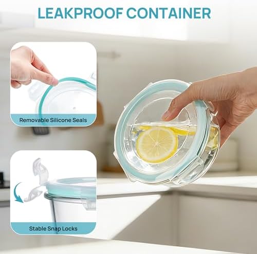Vtopmart 5Pack 22oz Glass Storage Containers with Lids, Green, Round - Image 6