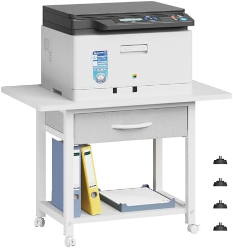 YAOHUOO 22"x15" Large Printer Stand with Drawer, 2-Tier Rolling Table Cart by YAOHUOO