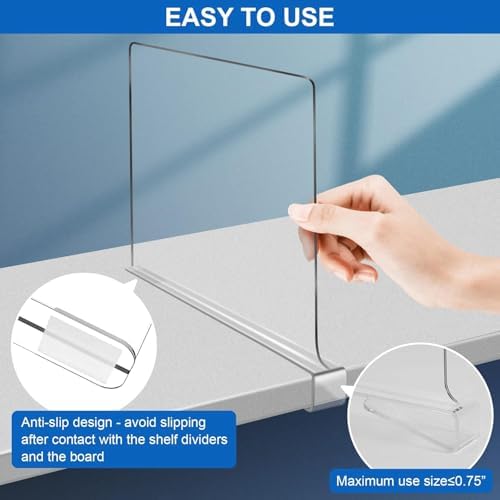 Acrylic Shelf Dividers for Closet Organization 16Pack Closet Shelf Divider Closet Dividers for Shelves Shelf Organizer for Closet Shelf Organizer for Wood Closet Separator Clear - Image 5