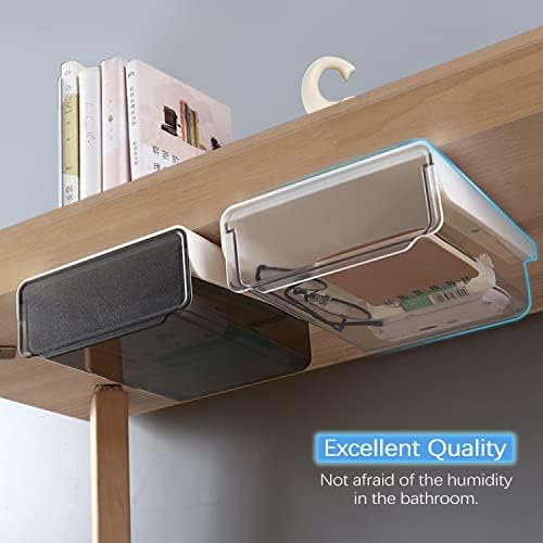 OSPNIEEK Self-adhesive Under Desk Drawer Organizer, 2 Pack Table Hidden Slide Out Large Storage Mounted Desktop Pencil Holder Tray Drawers for Office Home School Stationery Kitchen (White) - Image 3