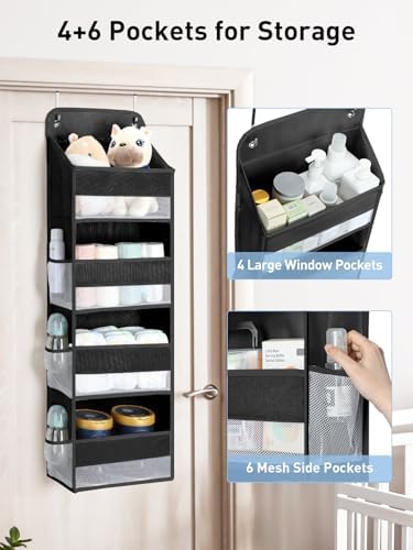 Yecaye 1 Pack Over the Door Organizer, 35.2lbs Load Toy Stuffed Animal Storage, Large Capacity Swing-proof Hanging Bathroom Organizers and Storage for Nursery Newborn Baby Essential Stuff Black - Image 3