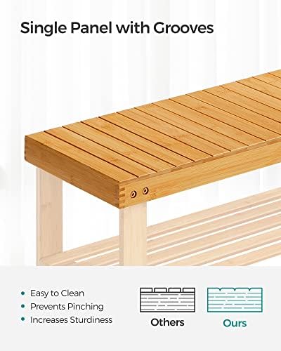 SONGMICS Shoe Rack Bench, 3-Tier Bamboo Shoe Storage Organizer, Entryway Bench, Holds Up to 286 lb, 11.3 x 27.6 x 17.8 Inches, for Entryway Bathroom Bedroom, Natural ULBS04N - Image 4