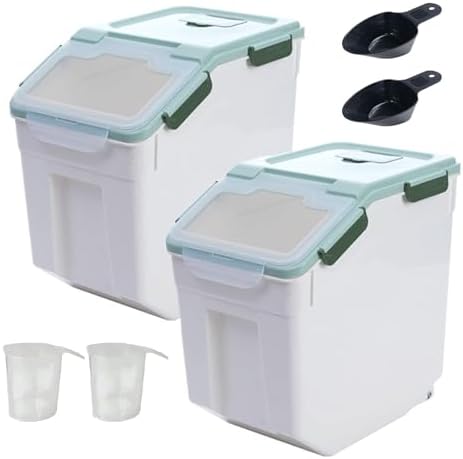 2 Pack 50lb Rice Storage Container, Large Flour Container Bin(Green) by Qiveno