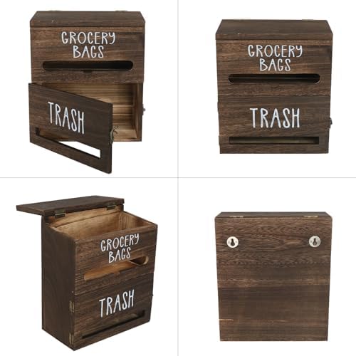 2 in 1 Trash Bag Dispenser, Double Wall Mounted,Wood Trash Bag Holder, used in kitchen, garage, laundry room, can store Environmentally friendly food bags and garbage bags(Dark Wood - Image 5
