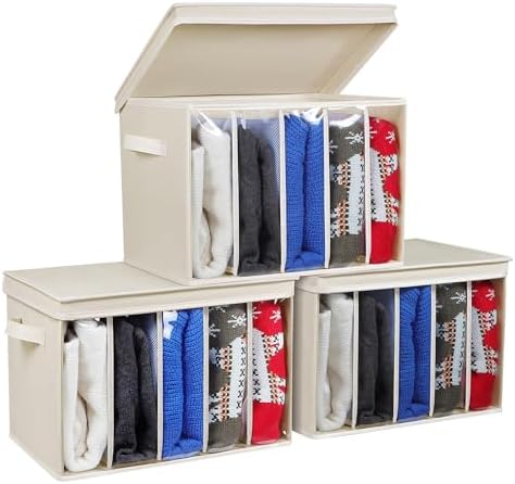 Zilink Wardrobe Organizer Sweater Organizer for Closet Shelf, Beige, 3 Pack by Zilink