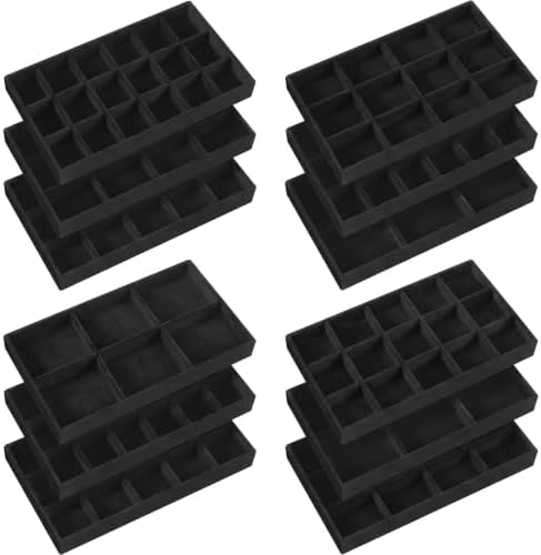 Junkin 12 Pcs Velvet Jewelry Organizer Tray, Stackable Storage by Junkin