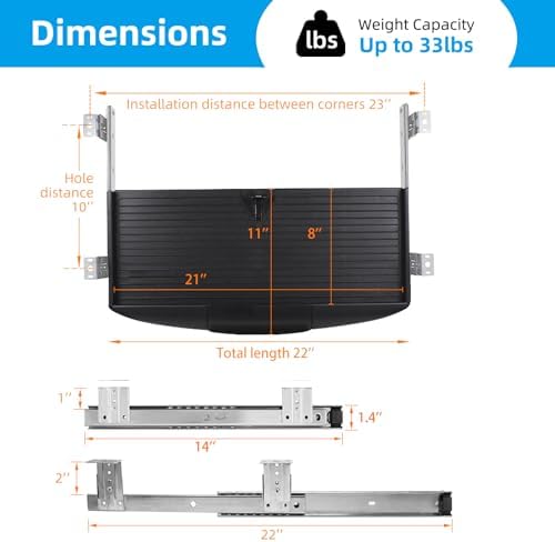 22"Wx11"D Under Desk Keyboard Tray Slide Out, Pull Out Keyboard Tray for Desk, Keyboard Holder Under Desk,Sturdy Keyboard Shelf Under Desk, Black Keyboard Drawer Desk Extender - Image 6