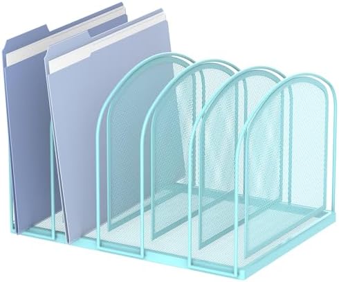 SUPEASY File Organizer 5-Section Mesh Desk Organizer, Upright File Organizer Desktop Organizer File Sorter, File Folder Holder for Office Supplies, Blue by SUPEASY