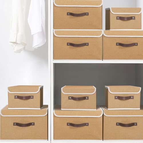 ANMINY Fabric Storage Box Bins with Lids, Khaki, 15"x10"x10", 4 Pack - Image 6