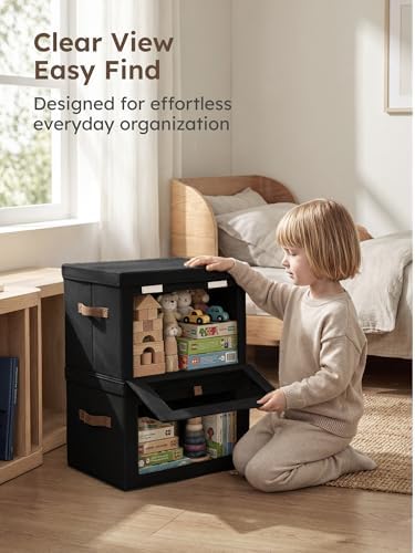 Homsorout Medium Fabric Storage Bins - Closet Shelf Organizer with Open Window, 2 Pack Closet Baskets for Shelves, Stackable Decorative Boxes for Home, Dorm, Black, 13.7" x 9.8” x 9.8" - Image 5