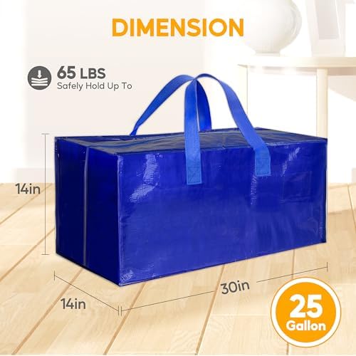 HealSmart 6 Pack Extra Large Moving Bags with Zippers & Carrying Handles, Heavy-Duty Storage Tote Moving Boxes for Dorm Room Essentials Storage Bags, Blue - Image 2