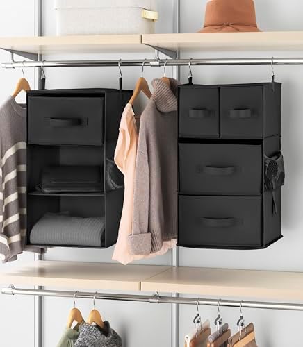 Whitmor Multi-Functional Hanging Organizer with Drawer Inserts- 5 Section - Closet Organizer - Black - Image 3