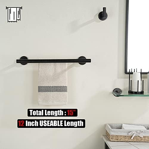 JQK Double Towel Bar Oil Rubbed Bronze, 15 Inch 304 Stainless Steel Thicken 0.8mm Towel Rack Holder for Bathroom Washcloths and Hand Towels, ORB Wall Mount, Useable Length 12 Inch, TB100L12-ORB - Image 3